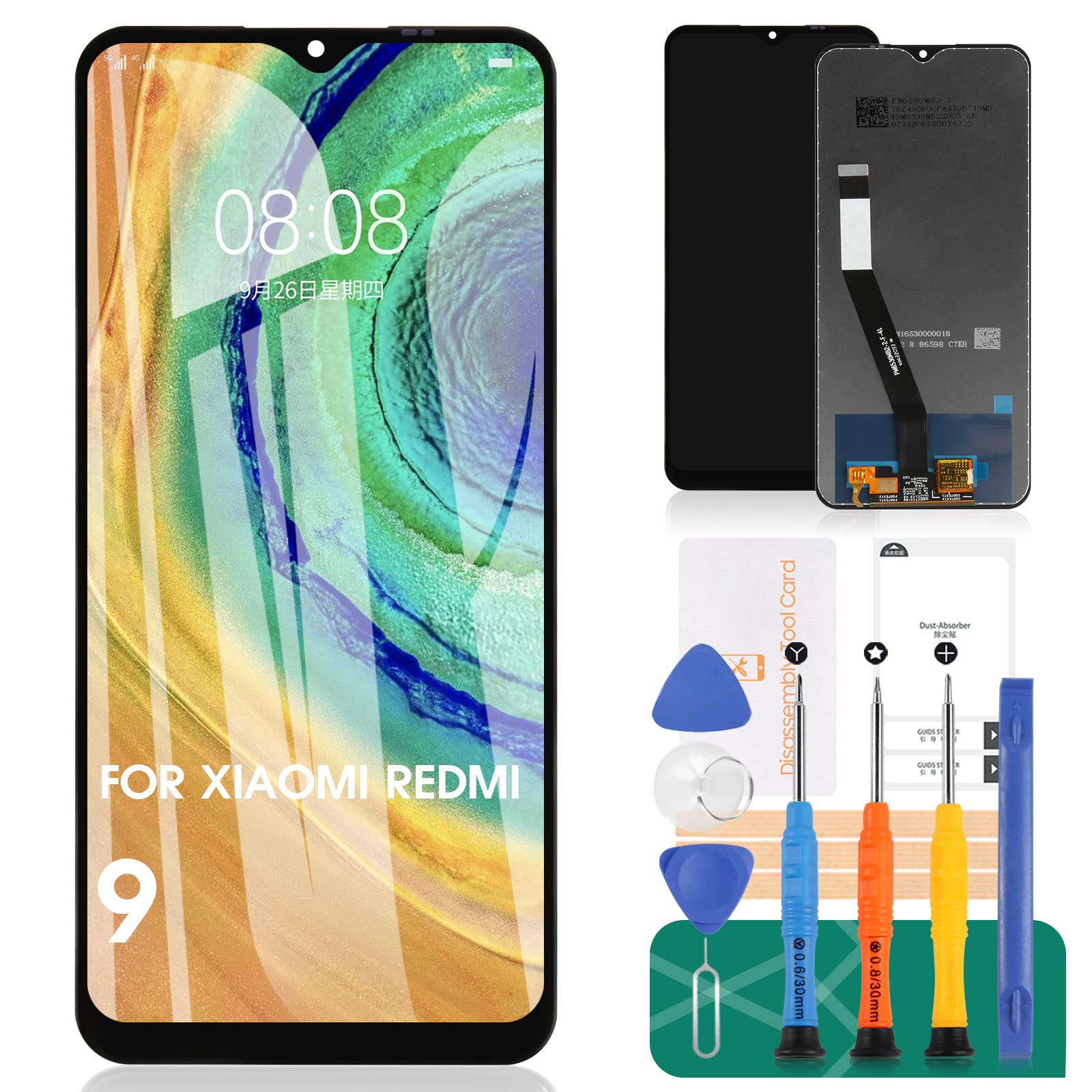 Per Xiaomi Redmi 9 Schermo LCD Per Redmi 9 Schermo di Ricambio M2004J19G Display Touch Digitizer Assembly M2004J19C Kit di Riparazione (Nero Senza Cornice)