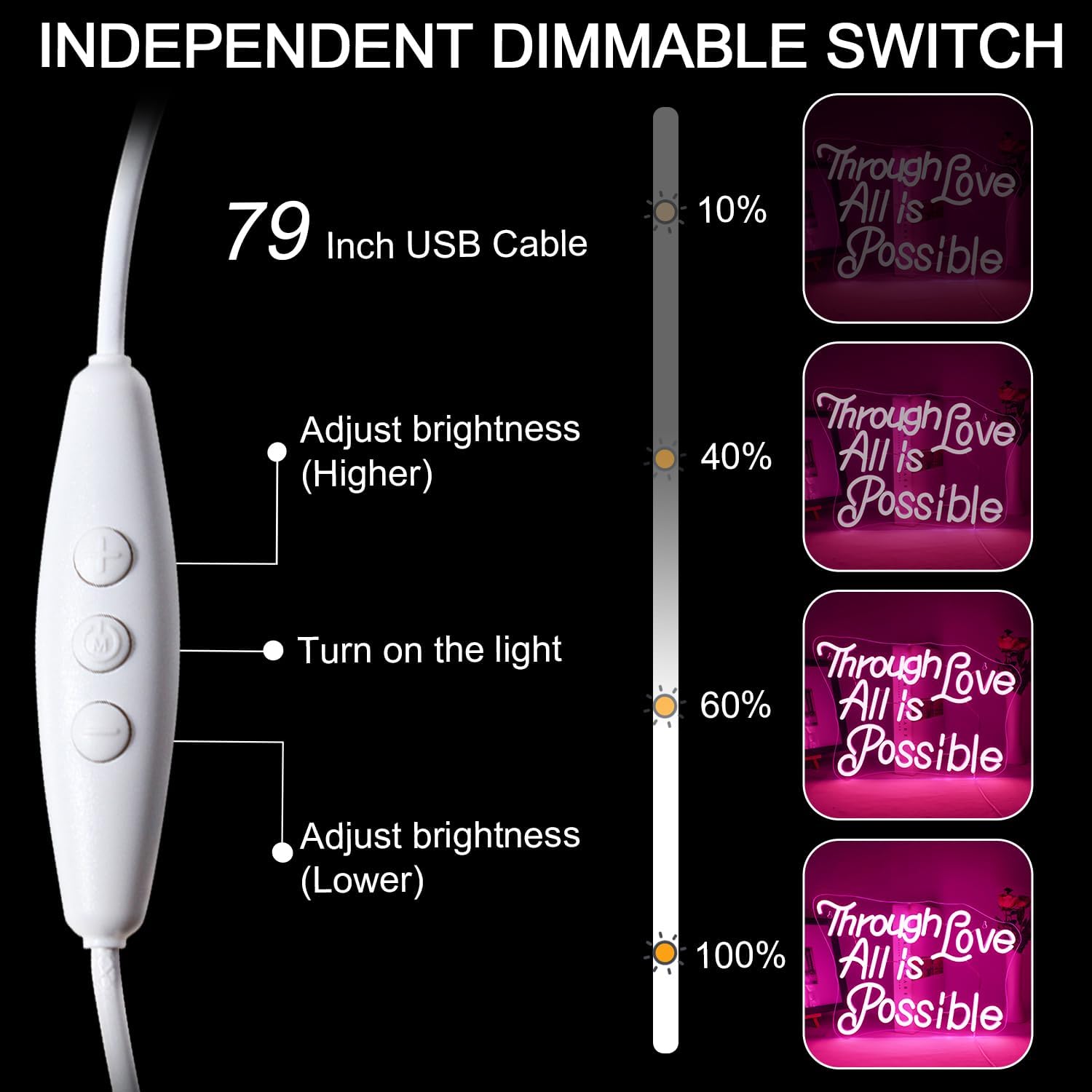 Ineonlife Neon Sign "Through Love All is Possible" - Rosa - immagine 4