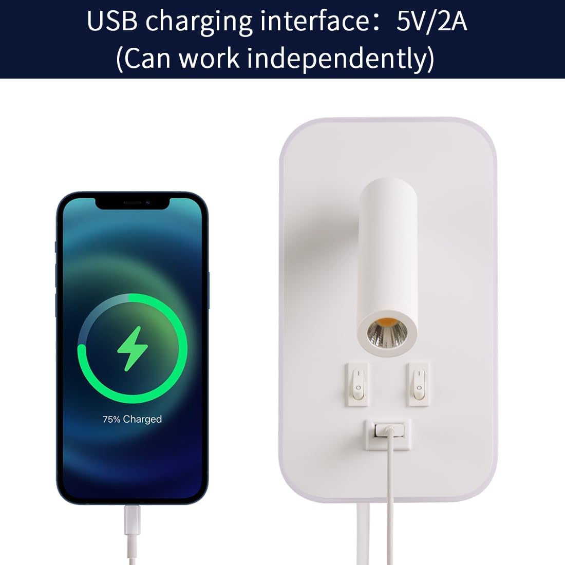 Awekliy Lampada da Parete LED con USB, Bianco - immagine 3