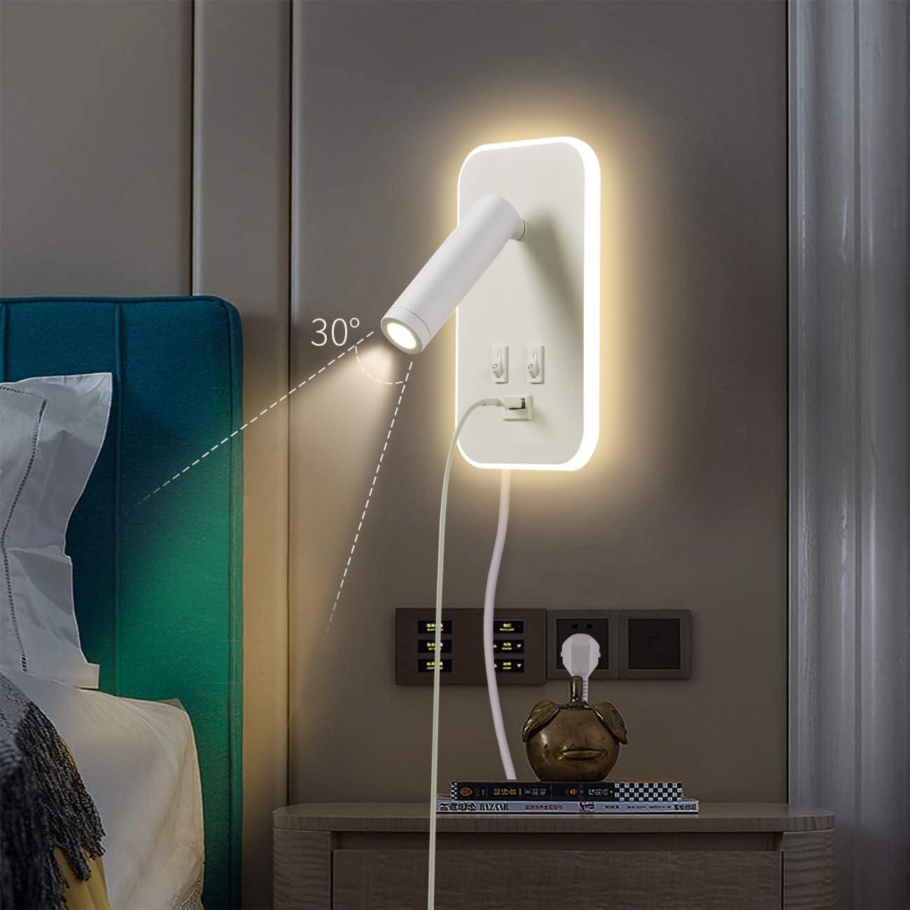 Awekliy Lampada da Parete LED con USB, Bianco - immagine 4