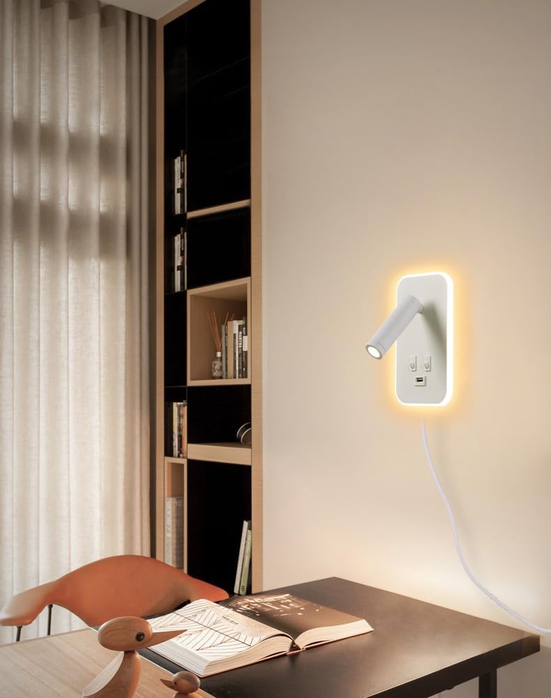 Awekliy Lampada da Parete LED con USB, Bianco - immagine 5
