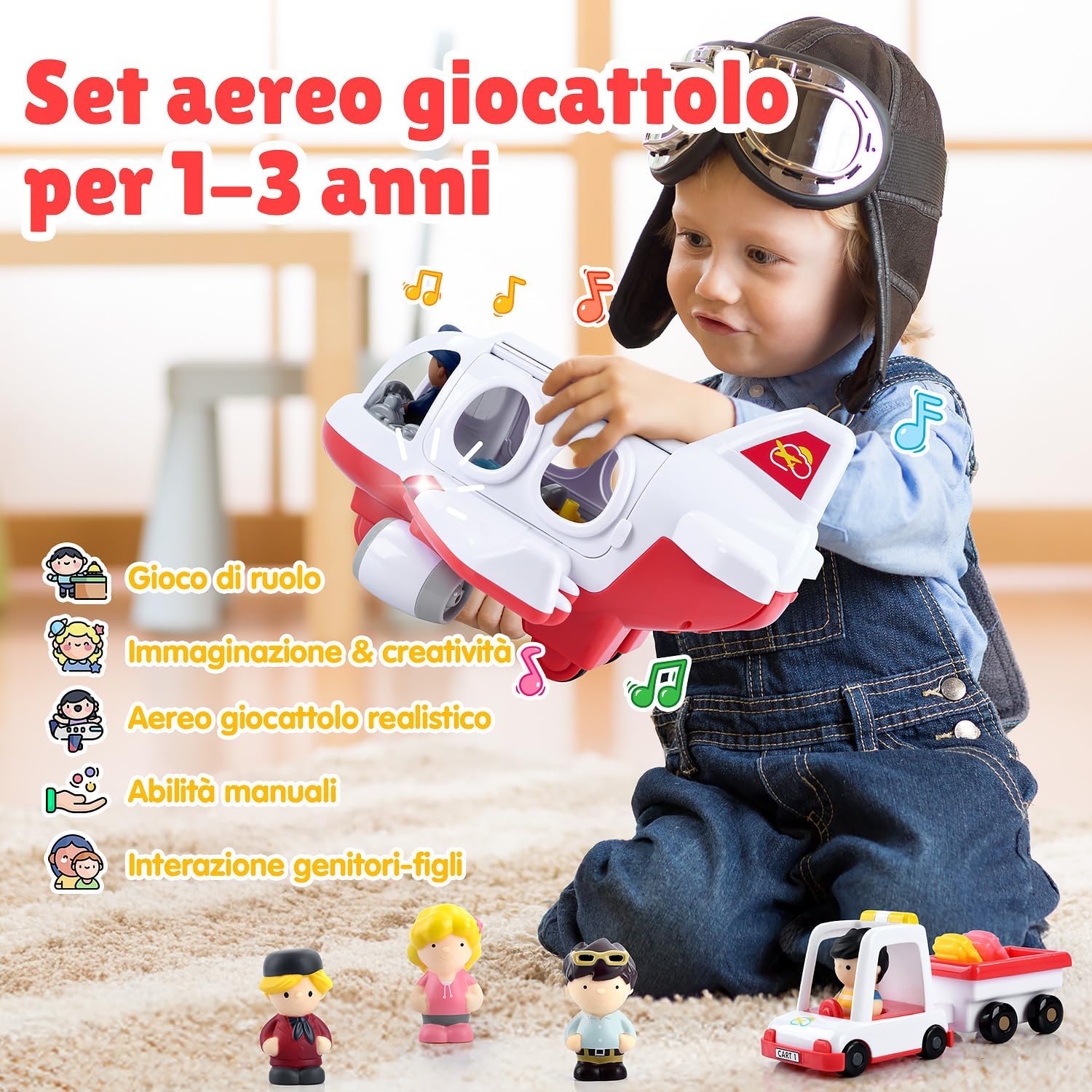 PLAY Viaggio Aereo Giocattolo con Suoni e Luci, Rosso - immagine 2