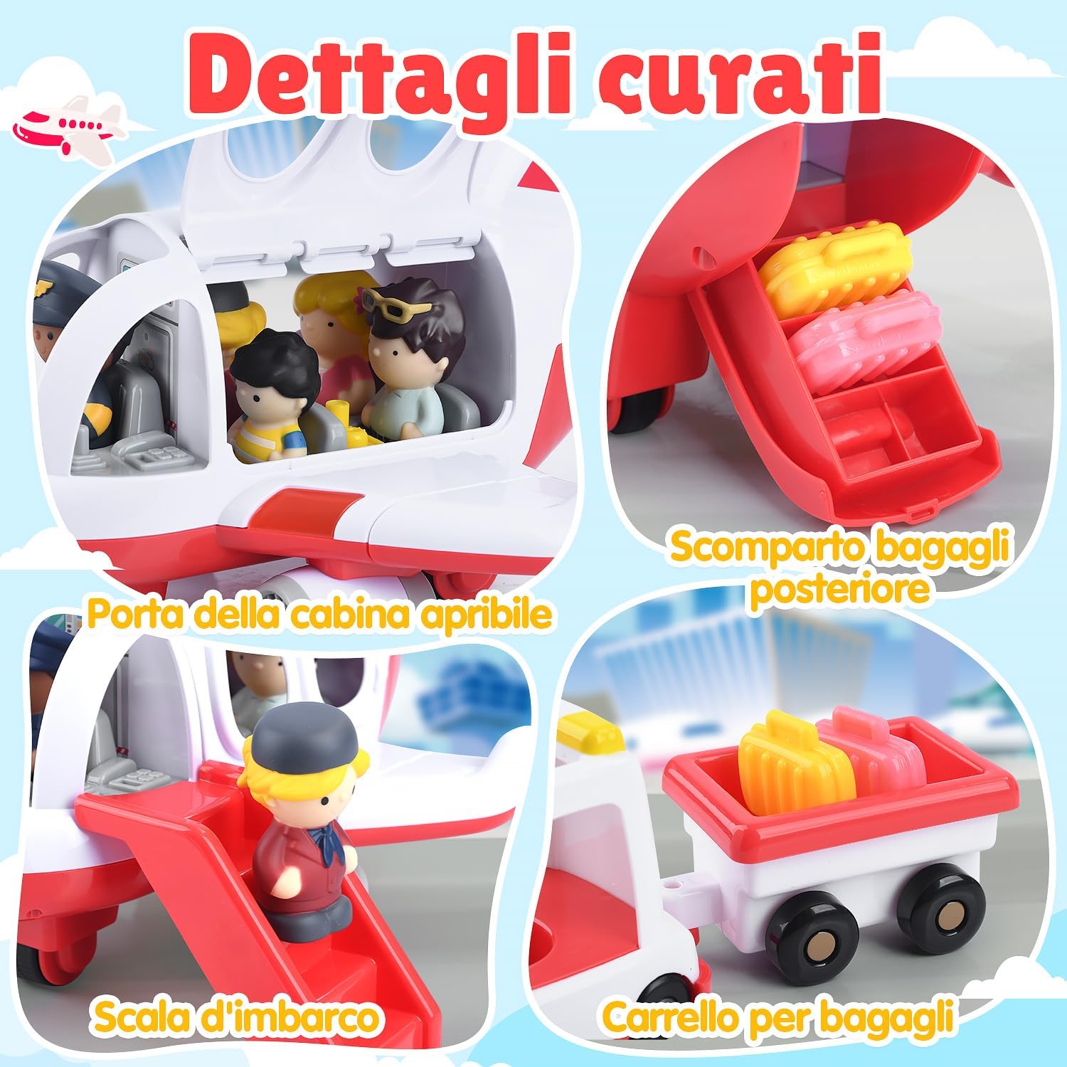 PLAY Viaggio Aereo Giocattolo con Suoni e Luci, Rosso - immagine 3