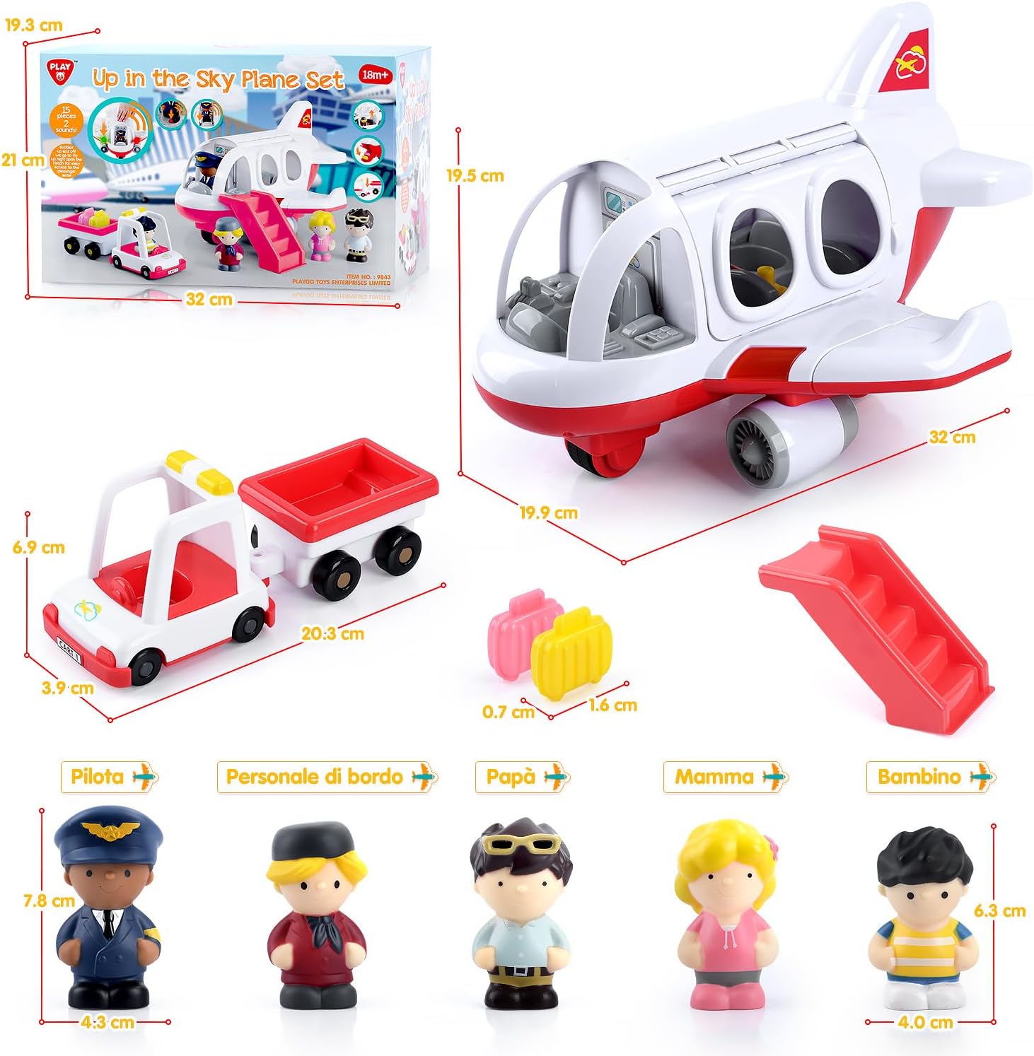 PLAY Viaggio Aereo Giocattolo con Suoni e Luci, Rosso - immagine 6