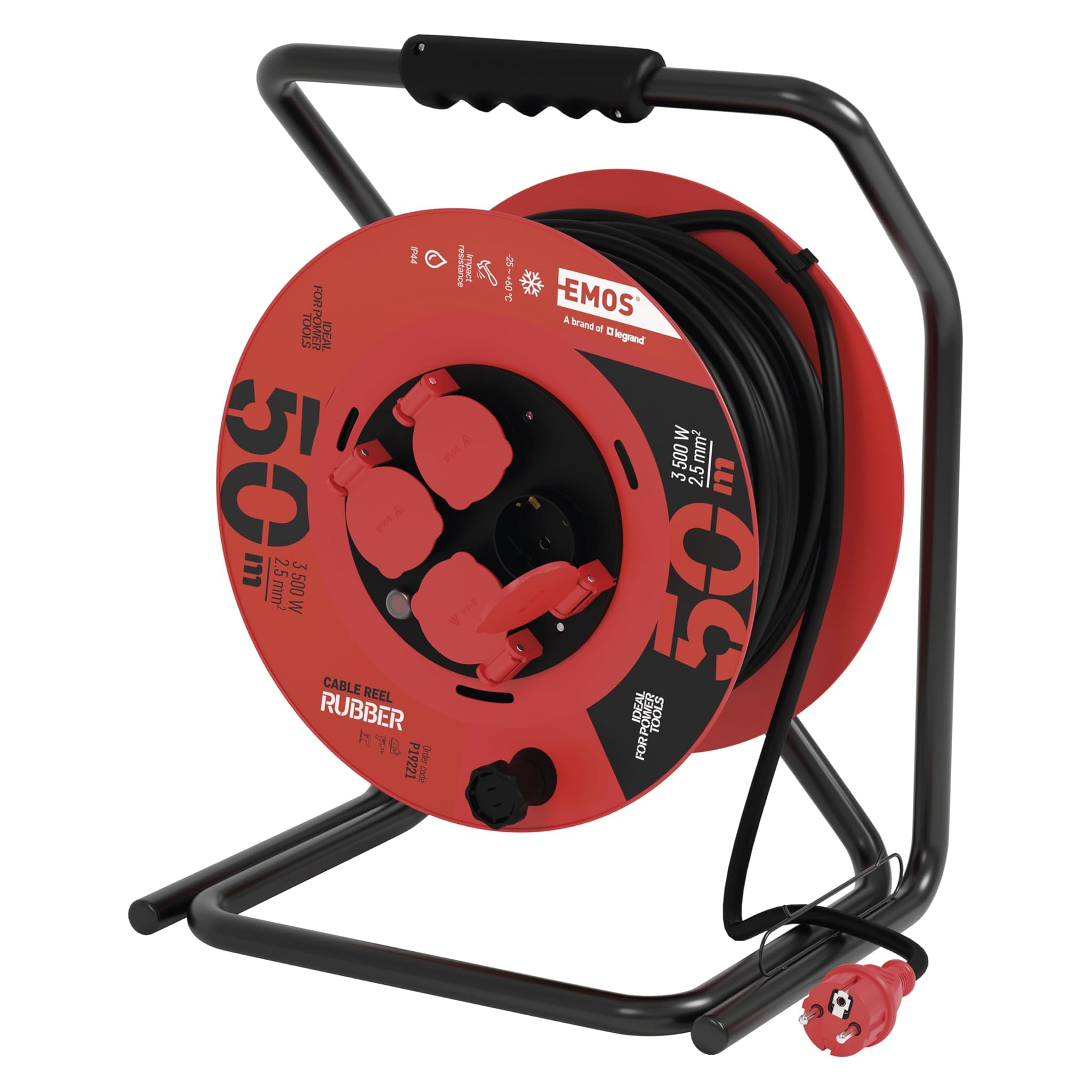 Emos P19221 Avvolgicavo 50m 4 Prese Schuko IP44