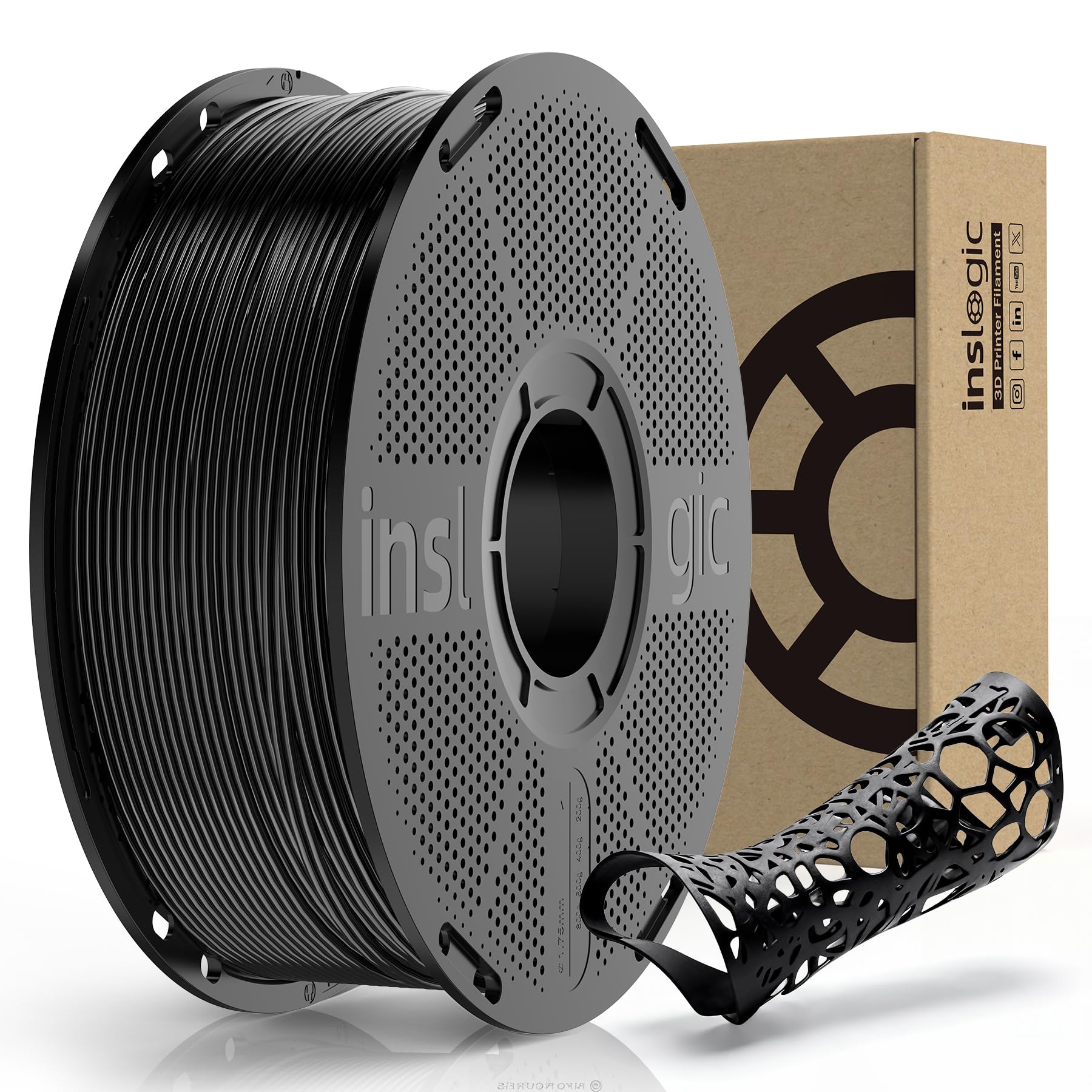 Inslogic Filamento TPU 1.75mm 90A Shore, Nero 1kg