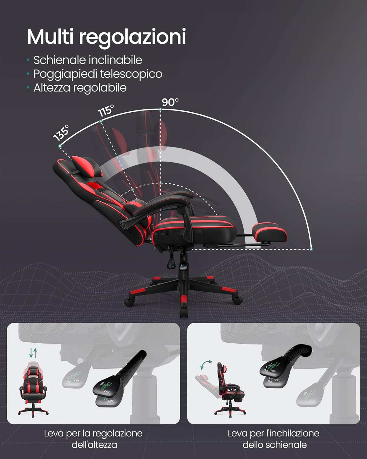 Songmics Sedia da Ufficio Racing Ergonomica 150kg - immagine 5
