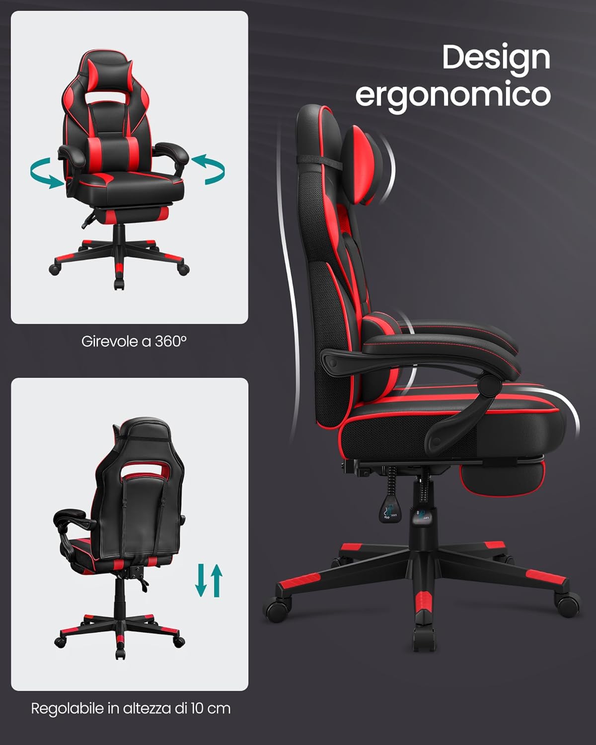 Songmics Sedia da Ufficio Racing Ergonomica 150kg - immagine 6