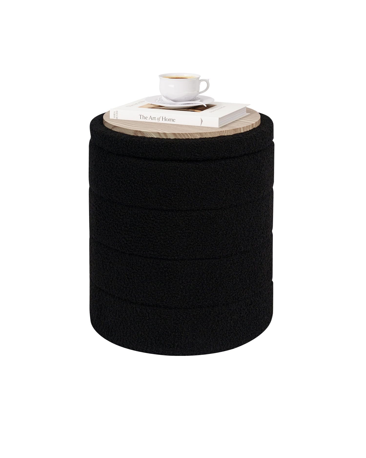 Pinplus Sgabello Pouf Contenitore Rotondo Pieghevole, Nero