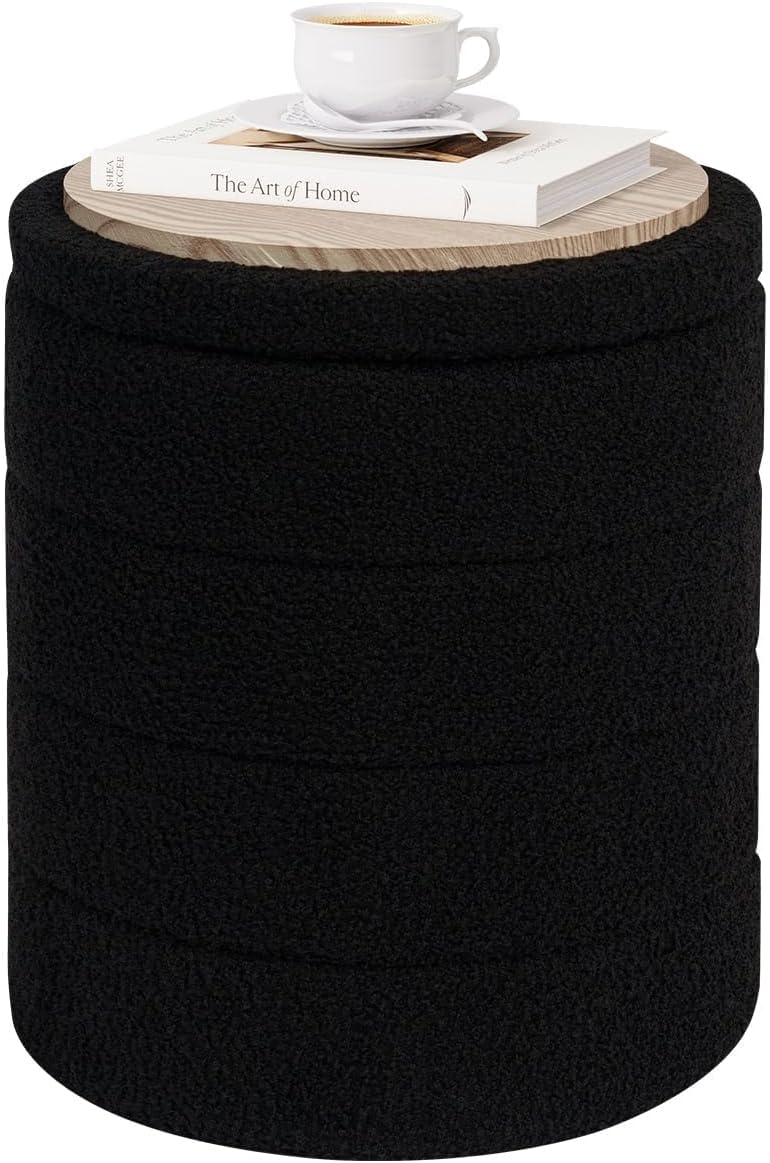 Pinplus Sgabello Pouf Contenitore Rotondo Pieghevole, Nero - immagine 1