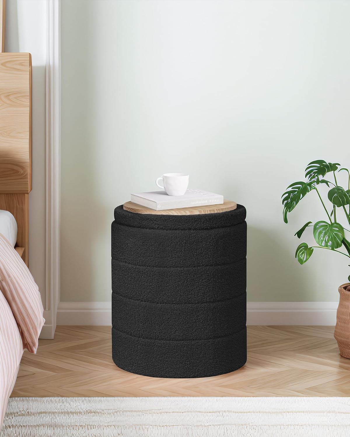 Pinplus Sgabello Pouf Contenitore Rotondo Pieghevole, Nero - immagine 2
