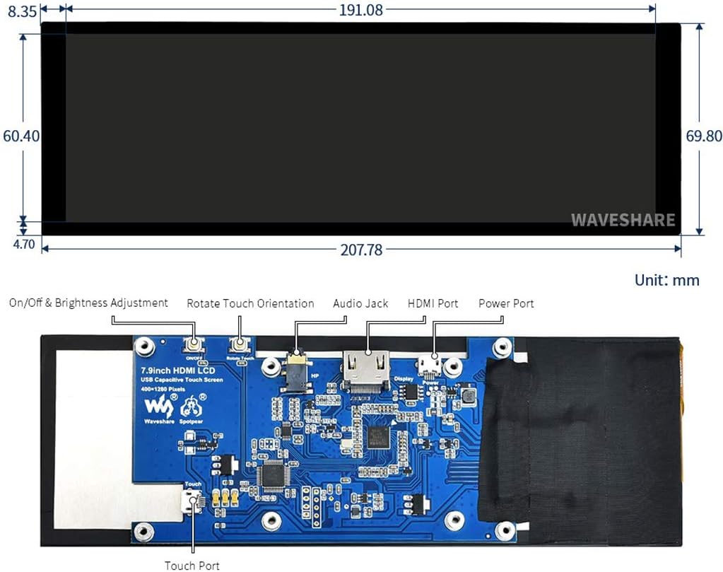 Waveshare 7.9" LCD Capacitivo HDMI 400x1280 IPS Touch - immagine 3