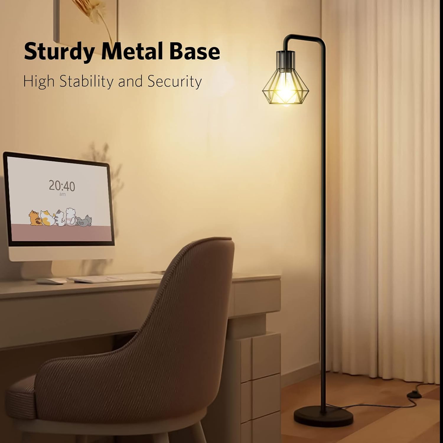 BBHome Lampada da Terra Vintage Industriale E27, Nero - immagine 3