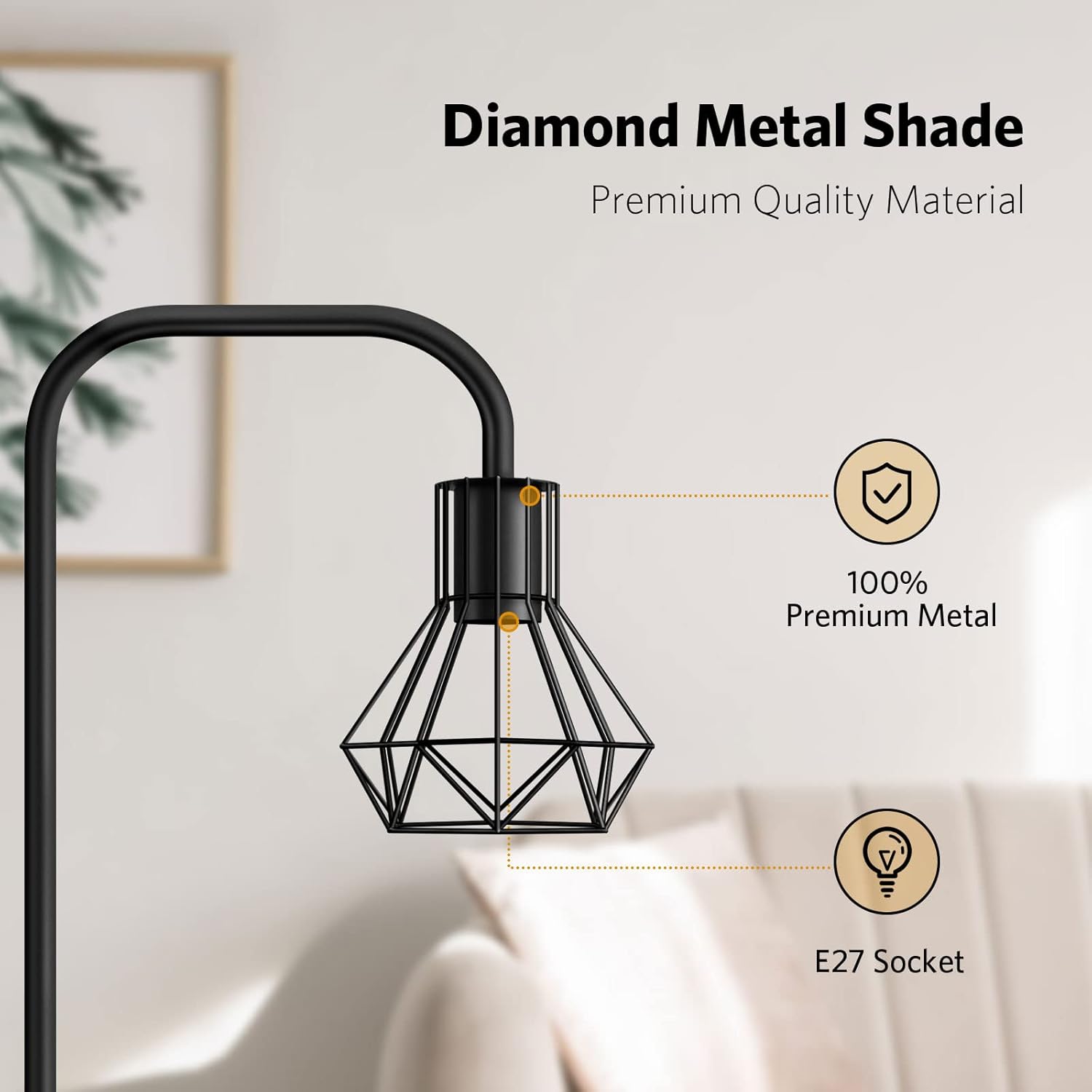 BBHome Lampada da Terra Vintage Industriale E27, Nero - immagine 4