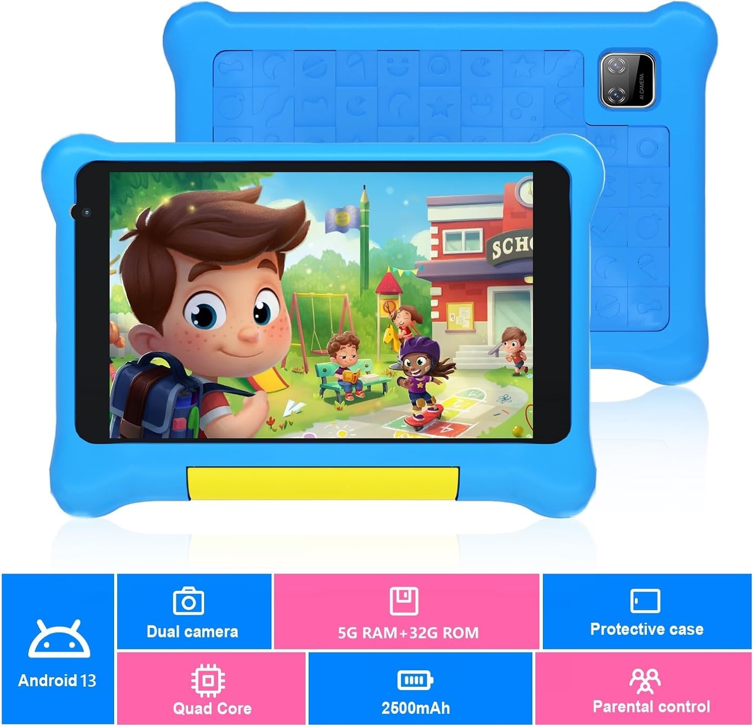 Yicty Tablet Bambini 7 Pollici Android 13, Blu - immagine 2