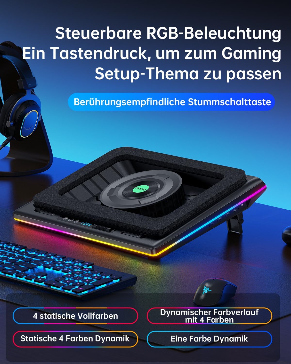 Base Raffreddamento PC Portatile con Ventole Turbo RGB - immagine 2