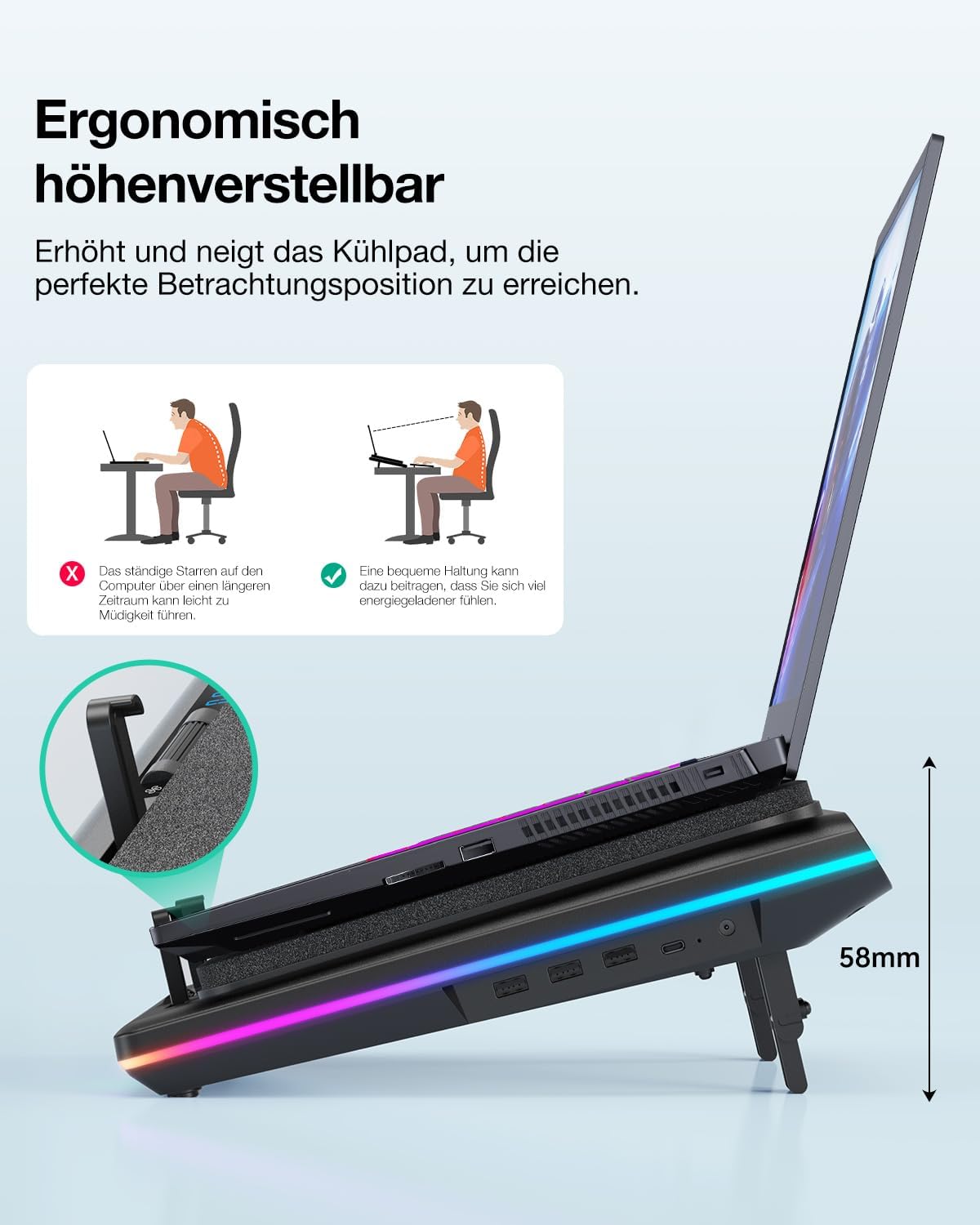 Base Raffreddamento PC Portatile con Ventole Turbo RGB - immagine 3