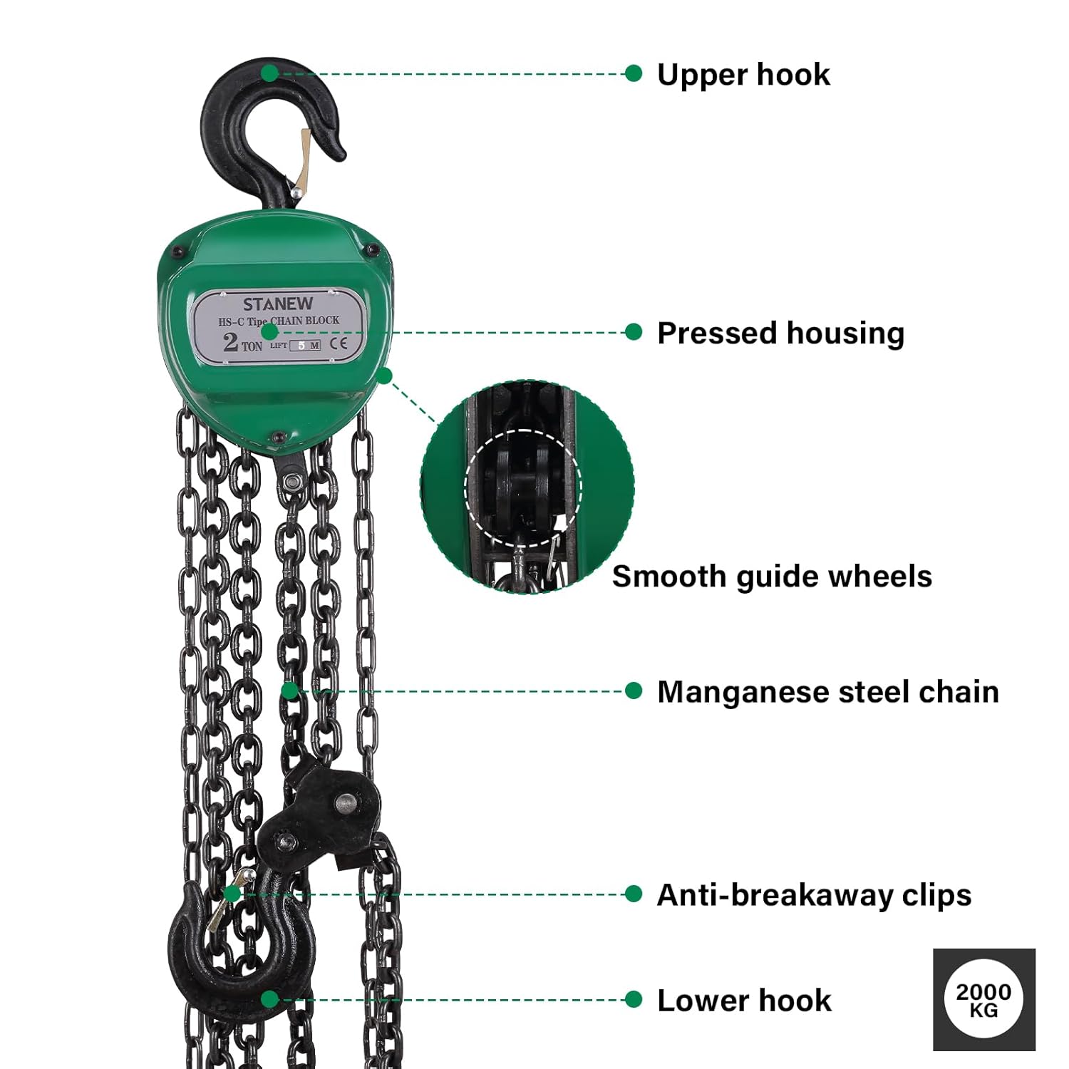 Stanew Paranco a Catena Manuale 2T 5m, Verde - immagine 2