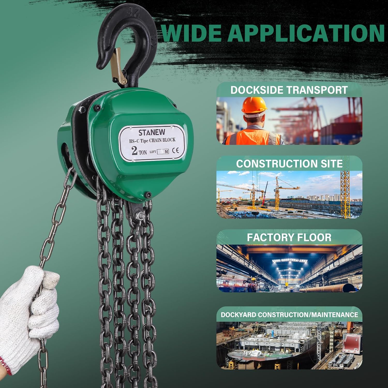 Stanew Paranco a Catena Manuale 2T 5m, Verde - immagine 5