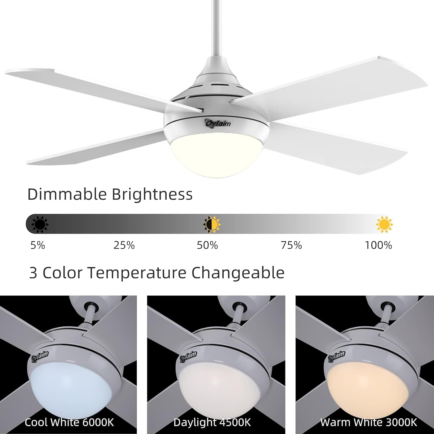 Ovlaim Ventilatore da Soffitto 122 cm con LED e Telecomando - immagine 4