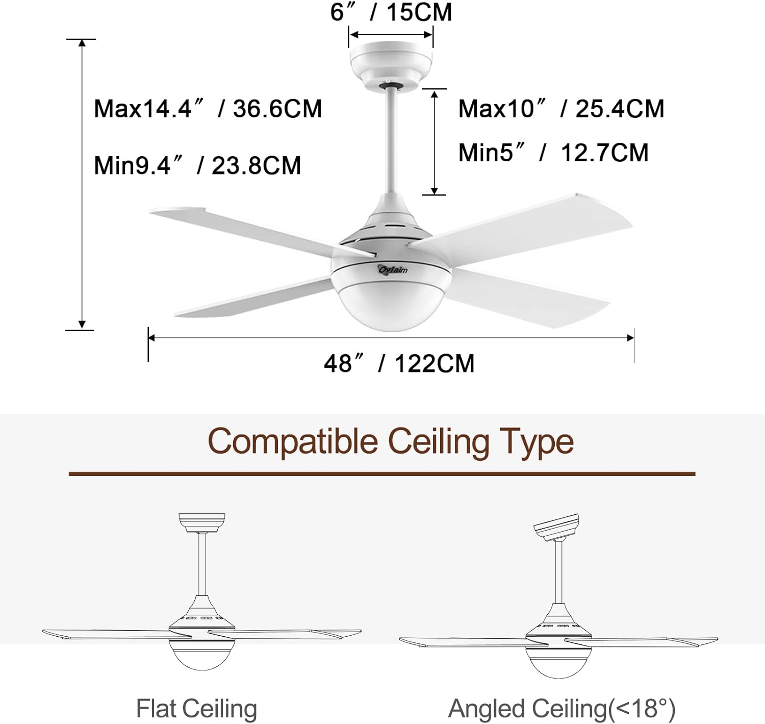 Ovlaim Ventilatore da Soffitto 122 cm con LED e Telecomando - immagine 5