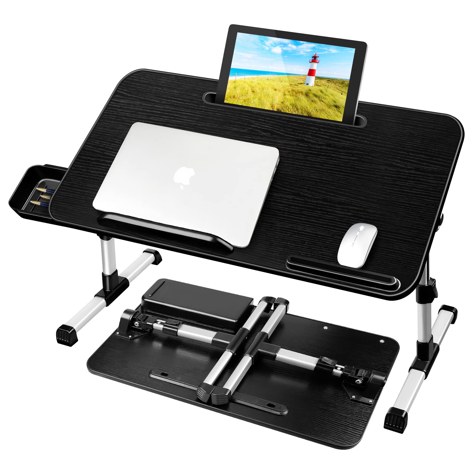 Tavolino da Letto Pieghevole 60x34cm, Nero