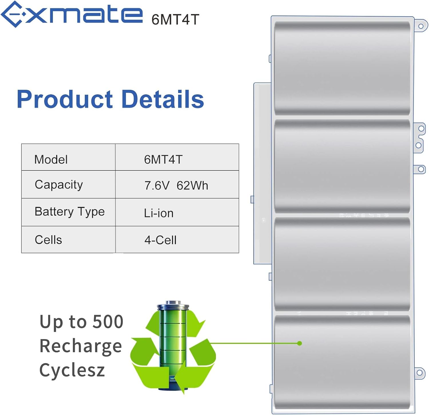 Exmate 6MT4T Batteria per Dell Latitude E5470 - immagine 3