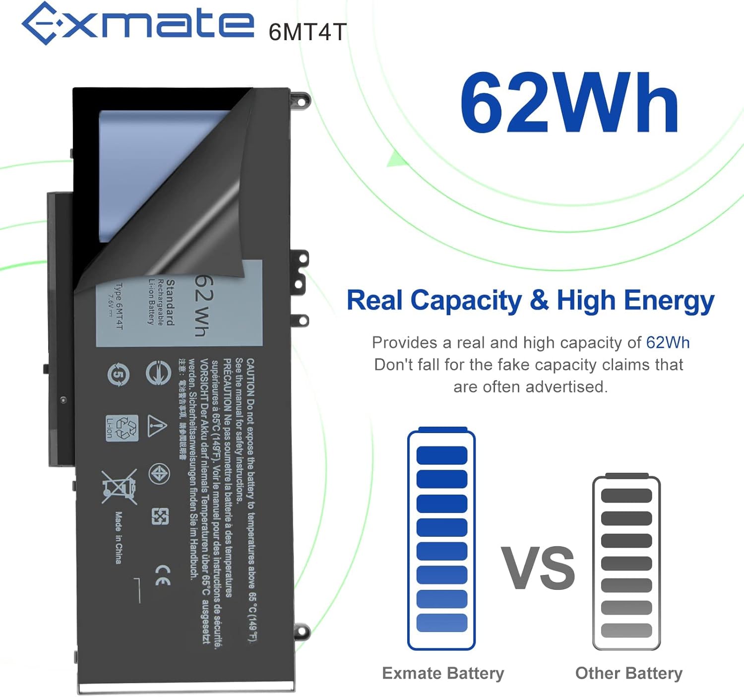 Exmate 6MT4T Batteria per Dell Latitude E5470 - immagine 4