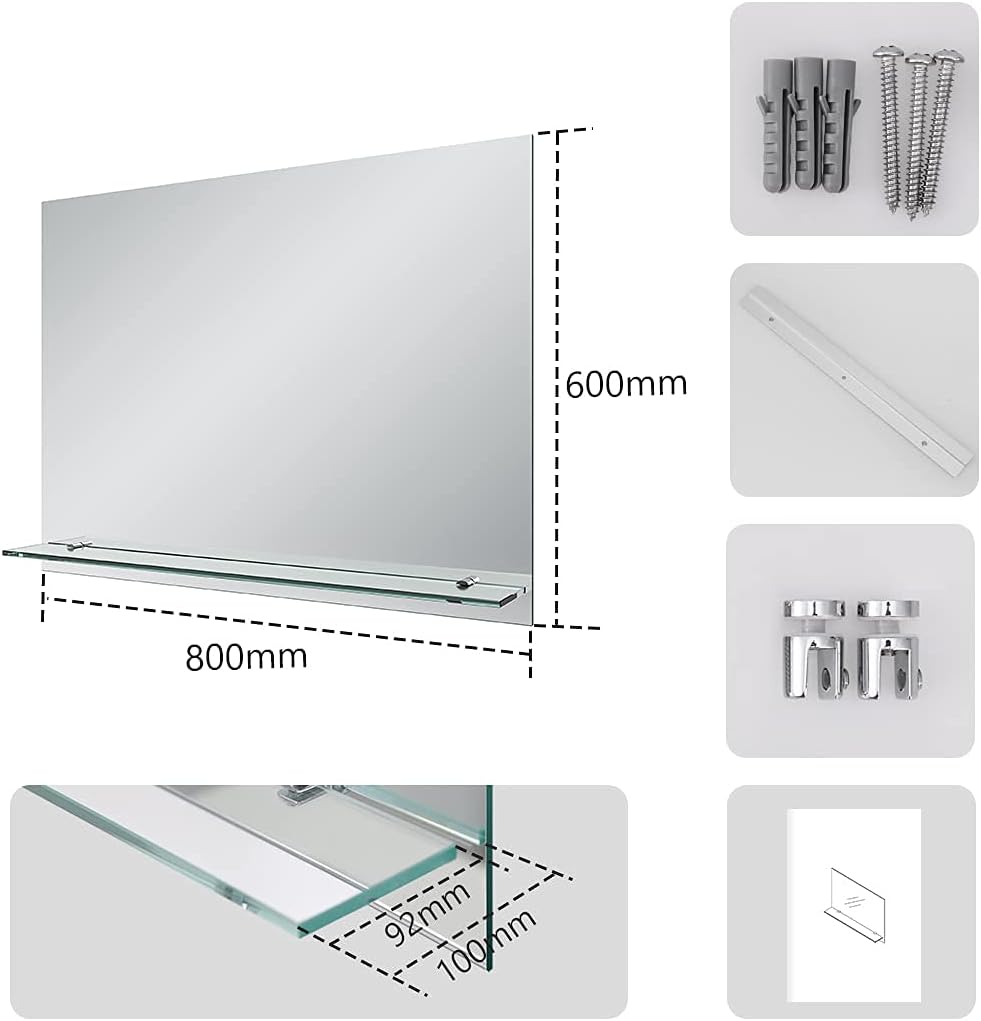 Emke Specchio Senza Cornice con Mensola 80x60 cm - immagine 4