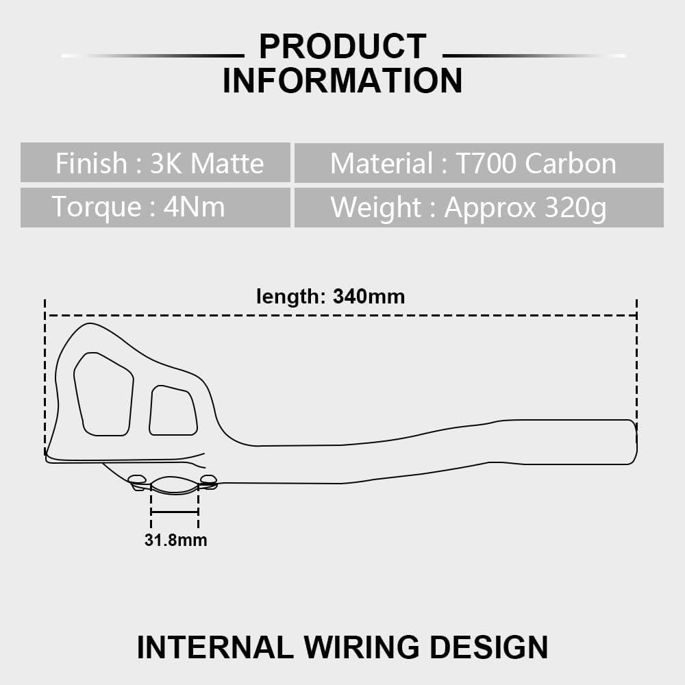 Alfa Pasca Manubrio Aero Triathlon in Carbonio 340 mm - Bicicletta 3k Opaco Bar - immagine 2