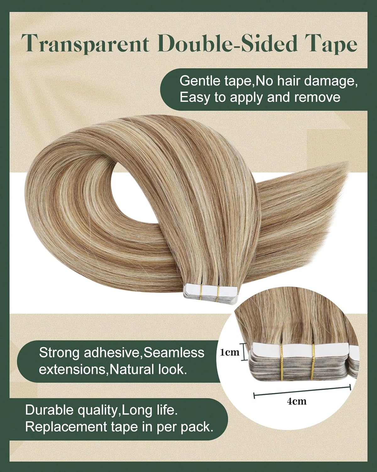 Ugeat Extension Capelli Veri Biadesivo 40cm 50g - immagine 3