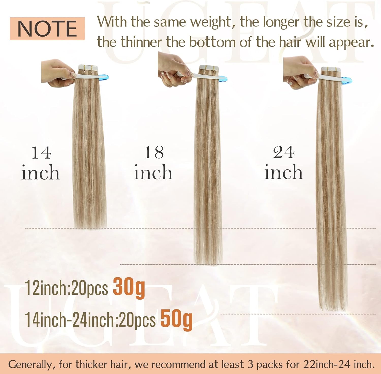 Ugeat Extension Capelli Veri Biadesivo 40cm 50g - immagine 7