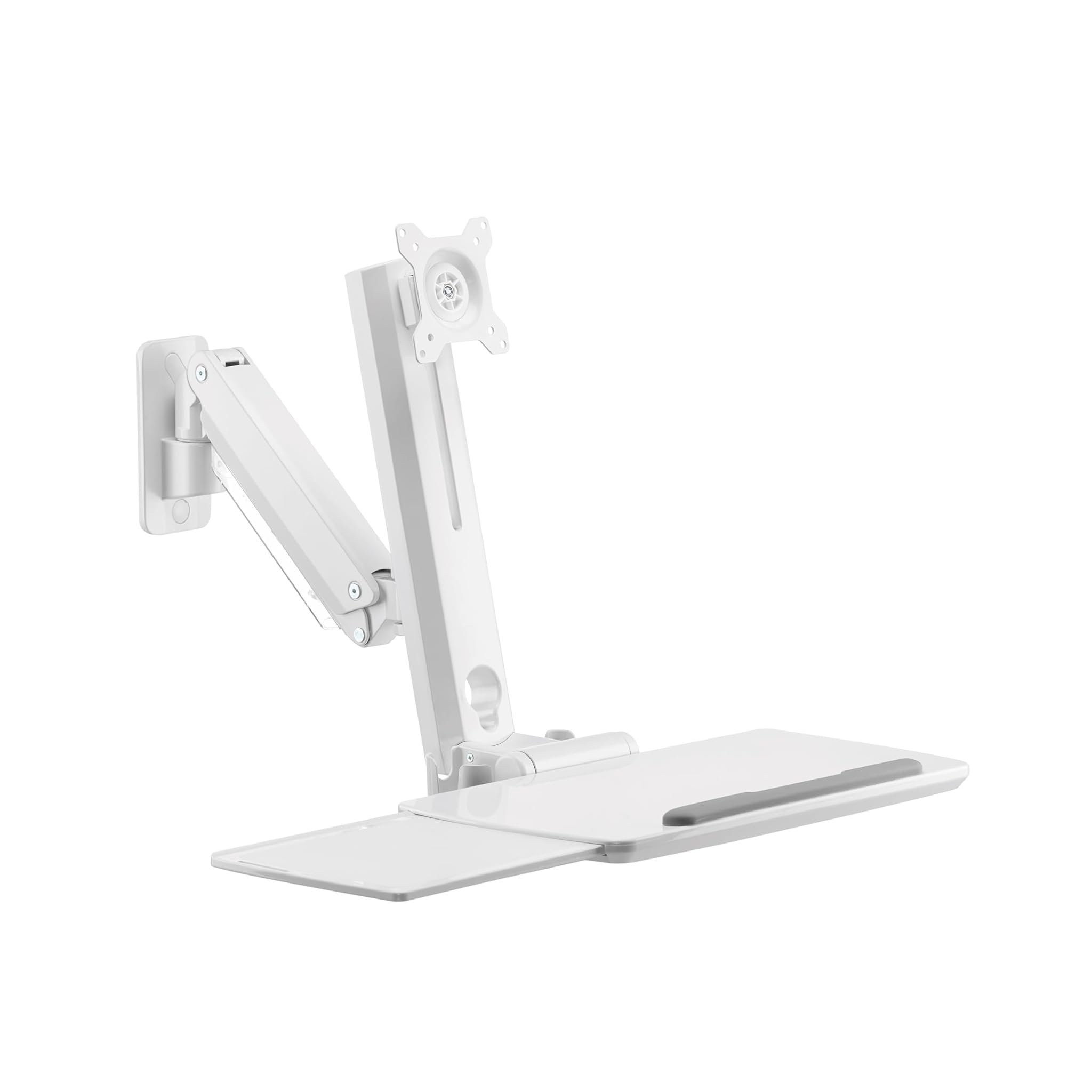 Puremounts Supporto Monitor a Parete con Vassoio Tastiera, Bianco
