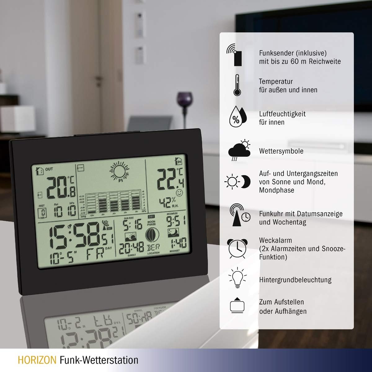 Tfa Dostmann Stazione Meteo Radio Wireless Horizon, Nero - immagine 5
