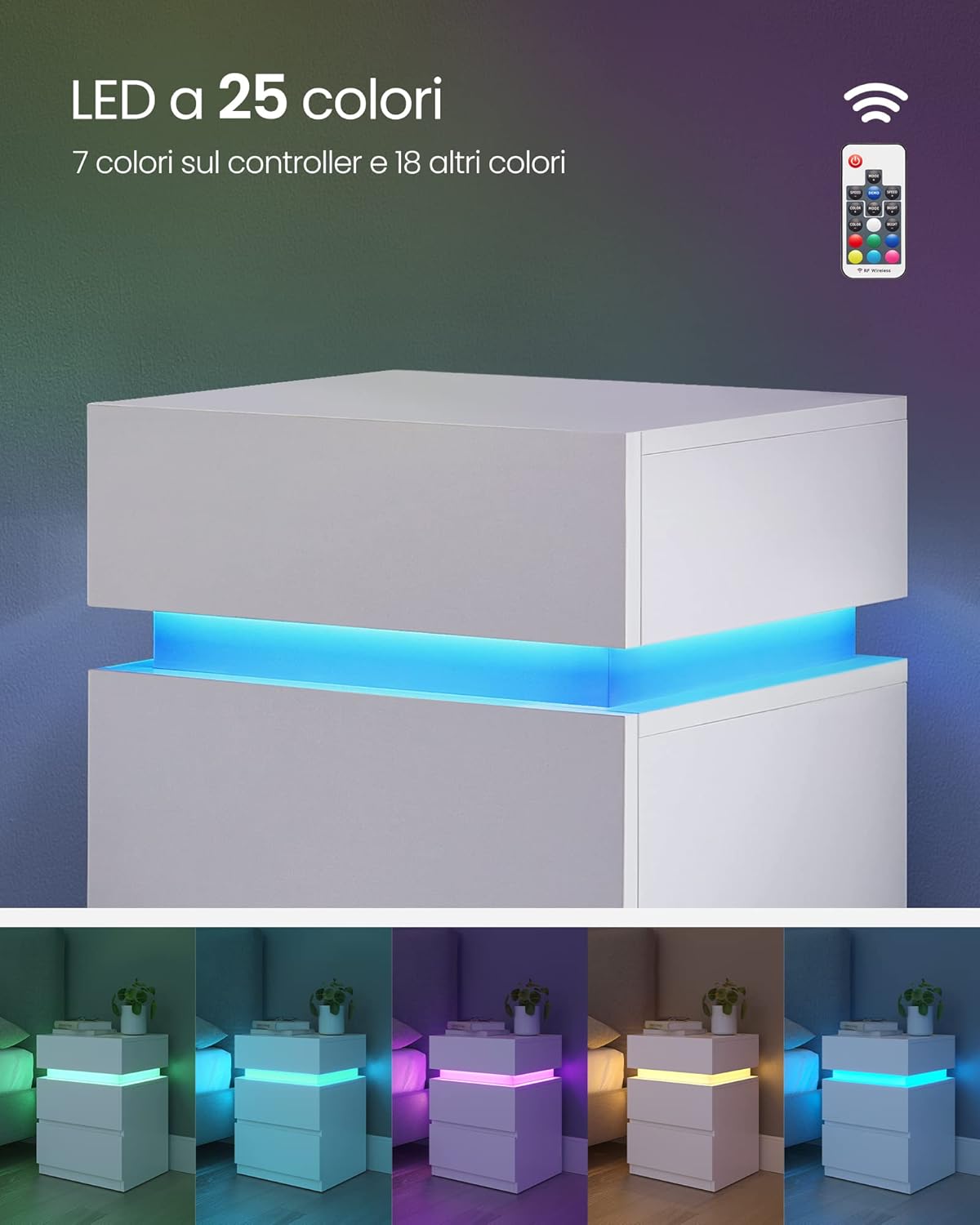 Vasagle KAILYN Comodino con Striscia LED Multicolore - immagine 5