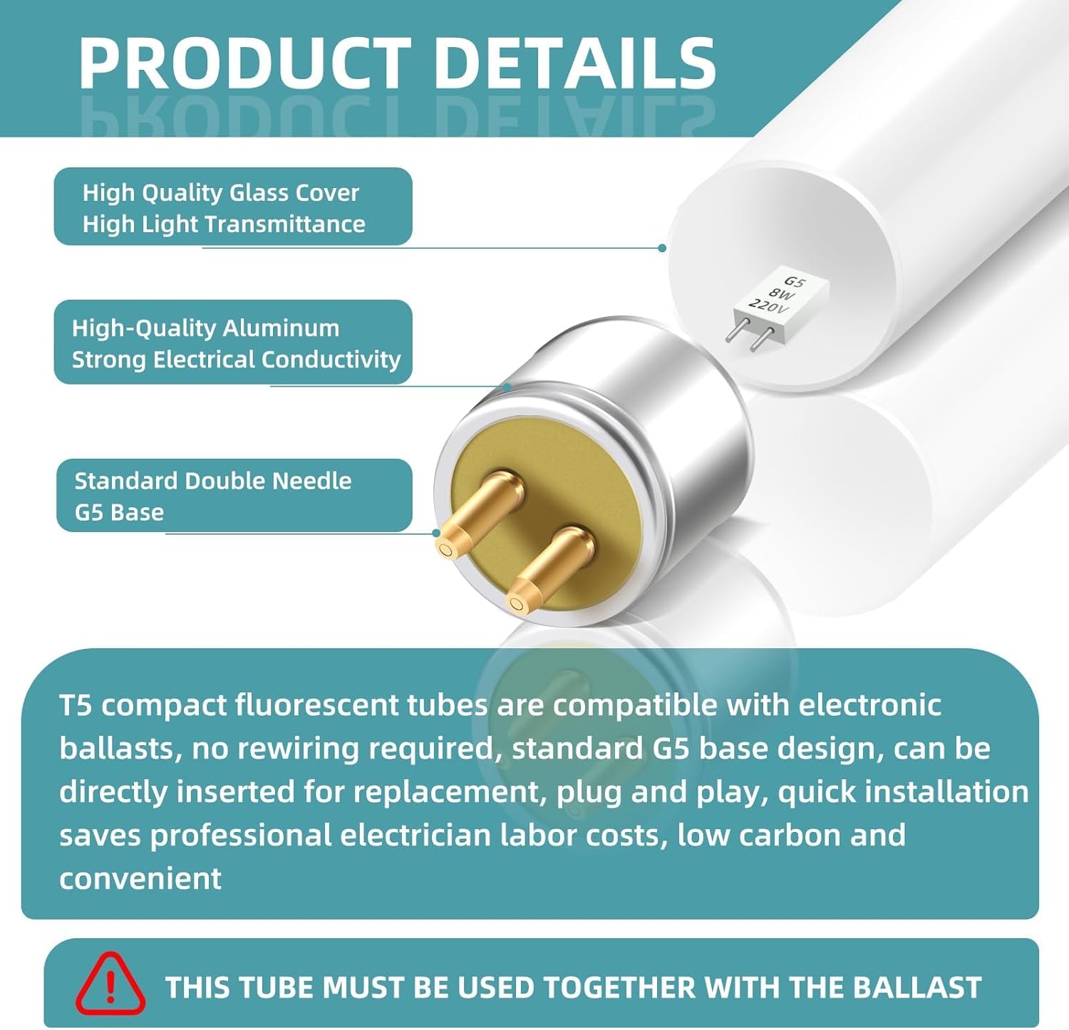 Tubi Fluorescenti T5 8W 300mm, 2 Pezzi - immagine 4