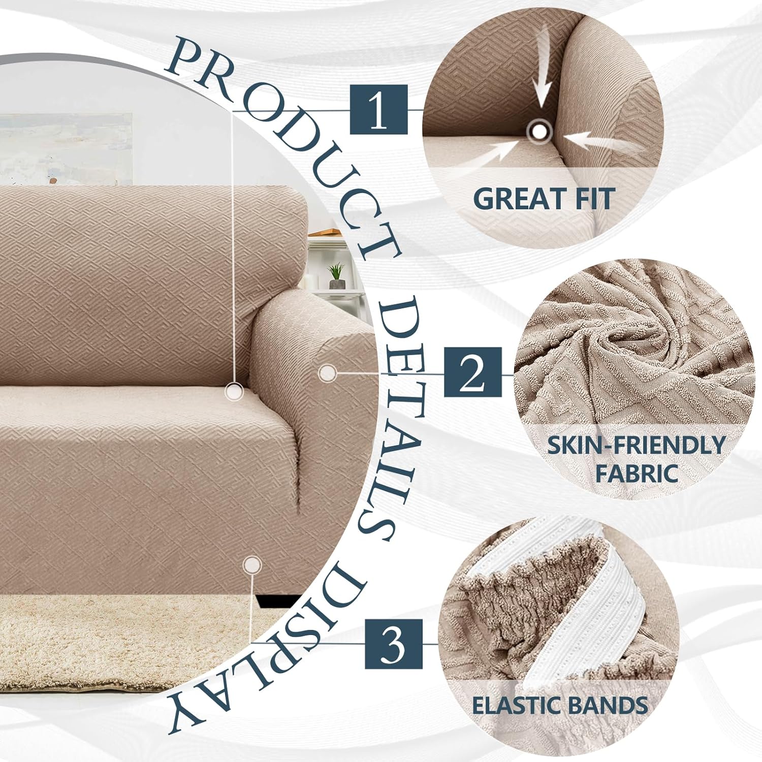 Ystyle Copridivano 4 Posti Super Elasticizzato, Cachi - immagine 5