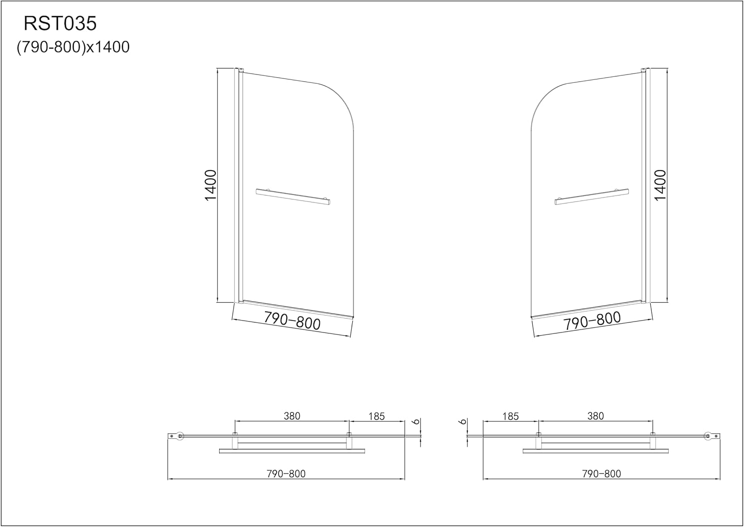 Veebath RST035 - Pannello Sicurezza Vasca Curvo 1400x800mm - immagine 3