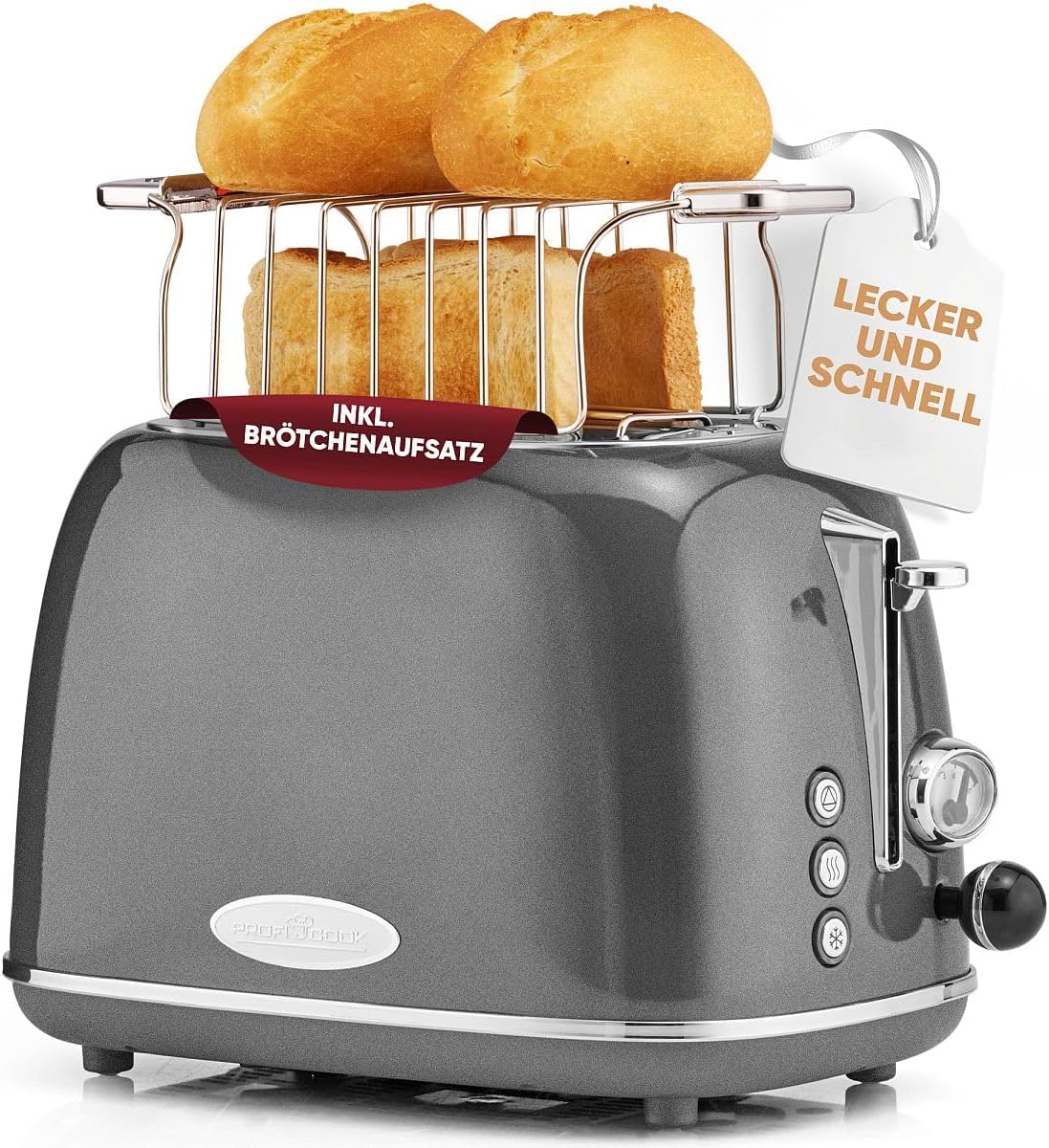 ProfiCook Tostapane Vintage 2 Fette, Antracite