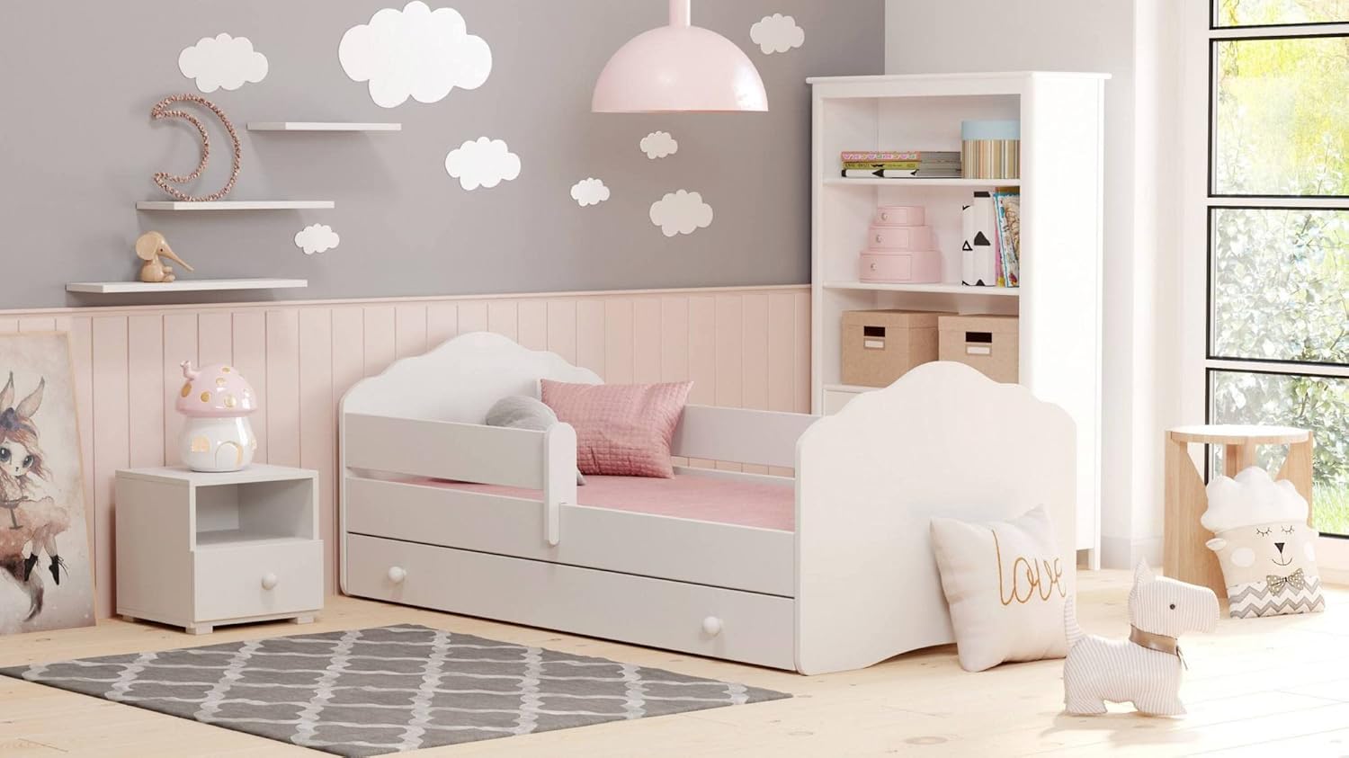 Dmora Letto Singolo Bambini con Cassettone, Bianco - immagine 1
