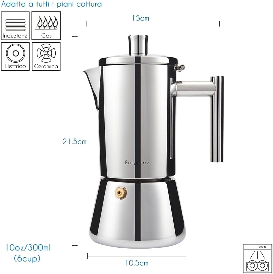 Easyworkz Diego Caffettiera Italiana Acciaio Inox 6 Tazze - immagine 2