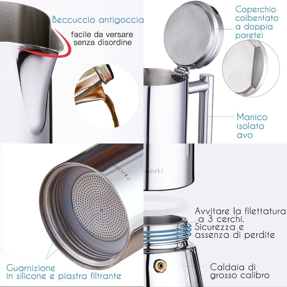 Easyworkz Diego Caffettiera Italiana Acciaio Inox 6 Tazze - immagine 4