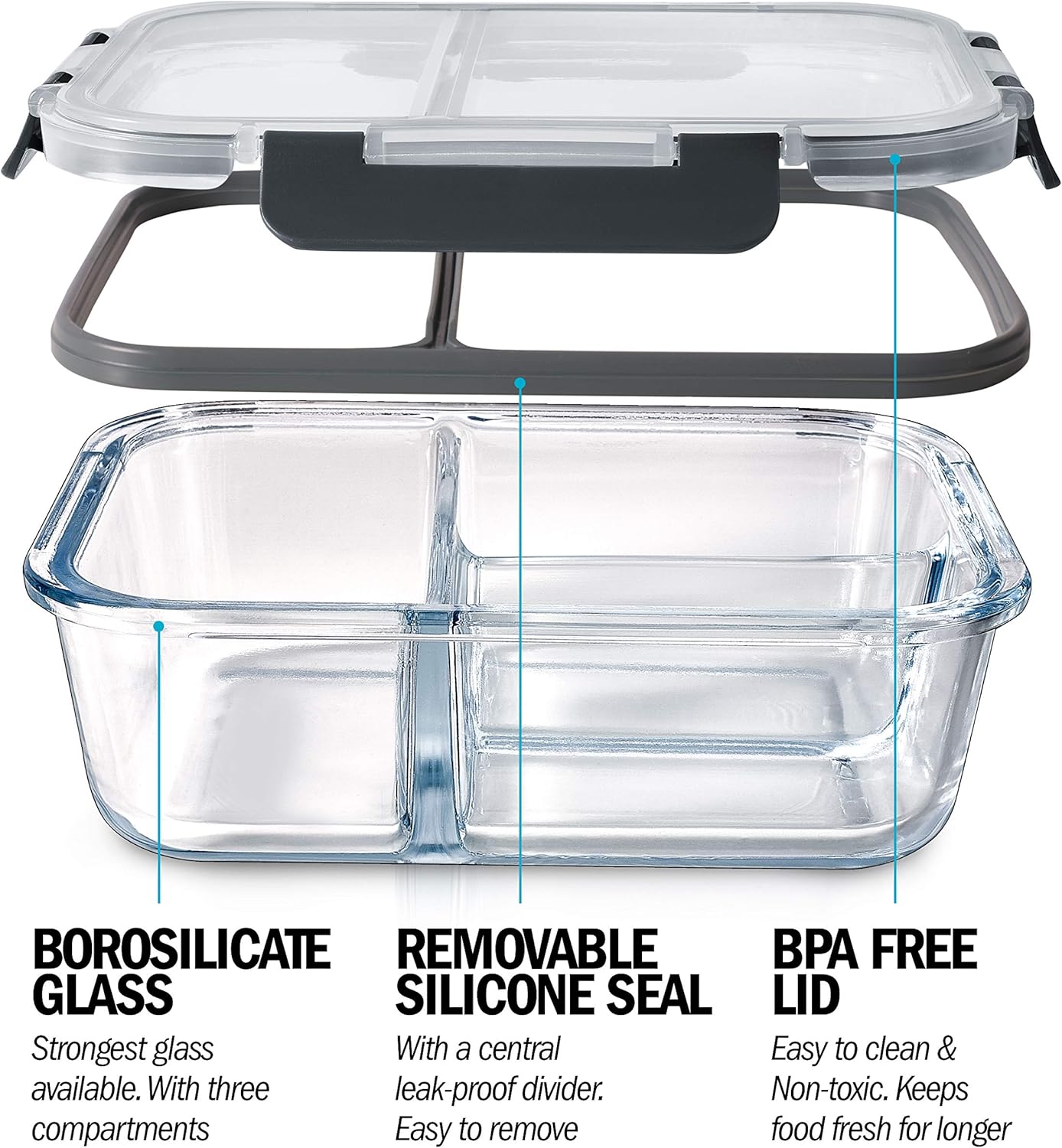 Contenitori Vetro Alimenti 3 Scomparti, 3 Pezzi - immagine 5