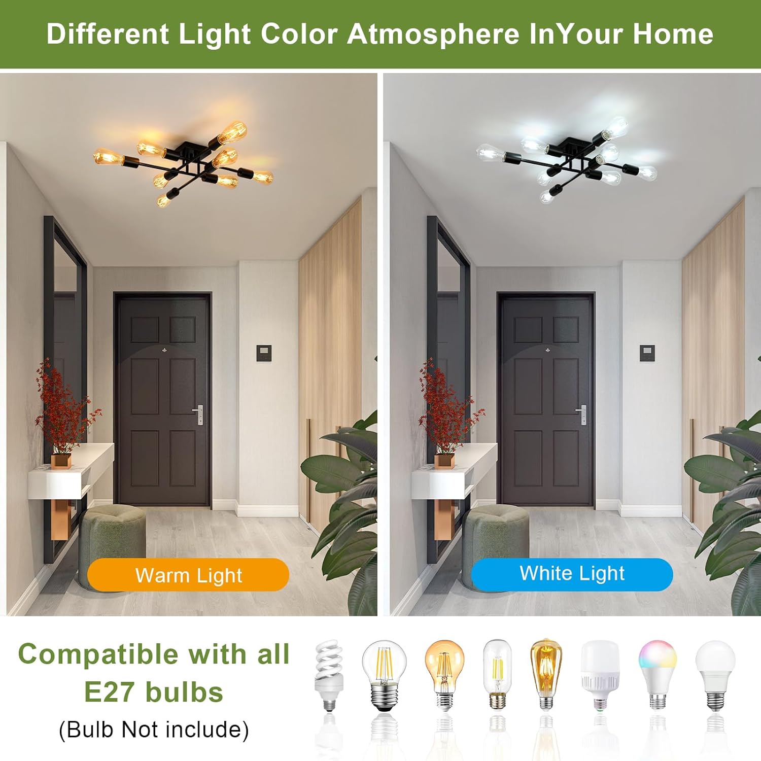 Osairous Lampadario Vintage Sputnik 8 Luci E27, Nero - immagine 3