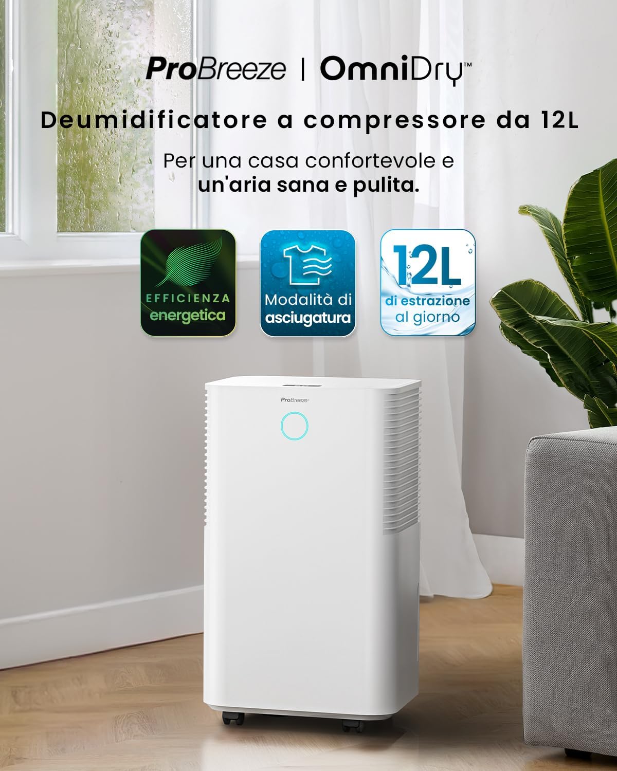 Pro Breeze Deumidificatore 12L/giorno con serbatoio 2L - immagine 2