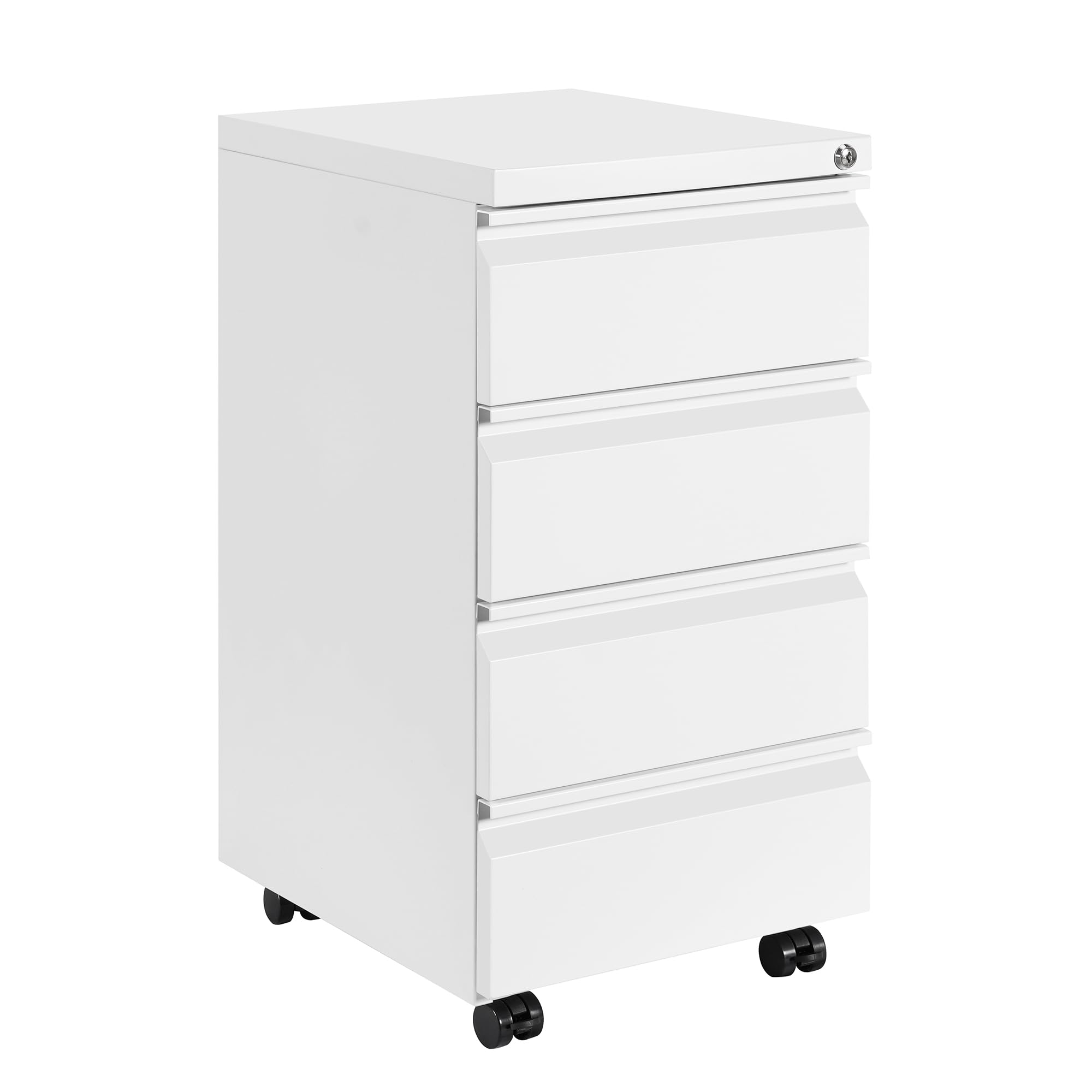 Cassettiera Scrivania Mobile 4 Cassetti con Serratura, Bianco