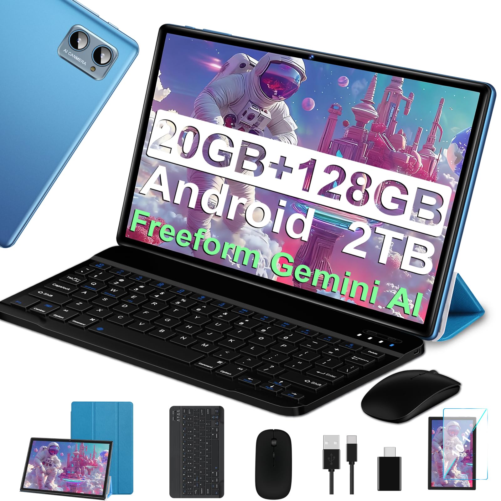 Tablet Android Octa Core 10" 20GB RAM + 128GB ROM, Blu