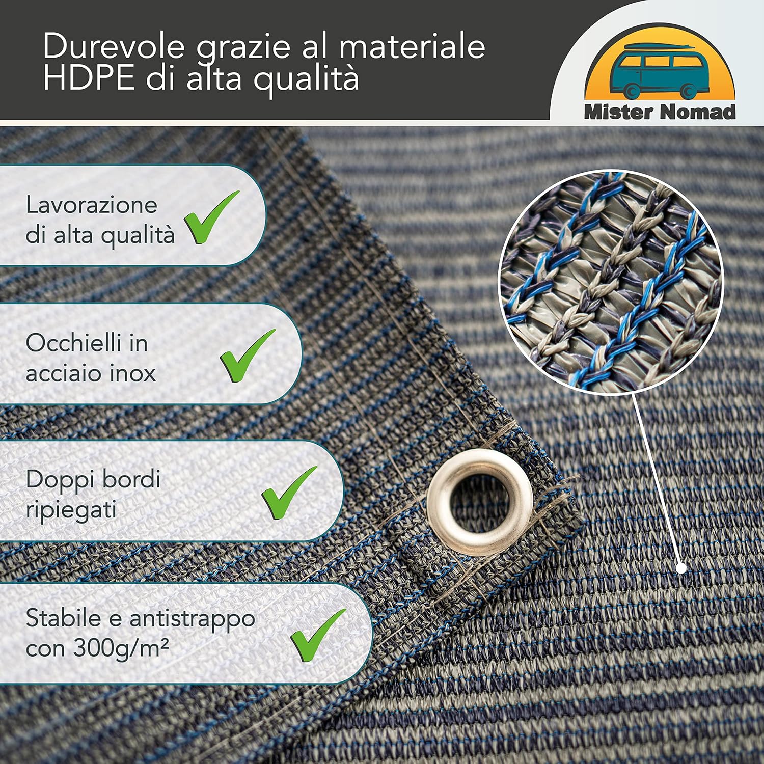 Mr Nomad Stuoia Campeggio 6,0m x 2,5m, Blu/Grigio - immagine 3
