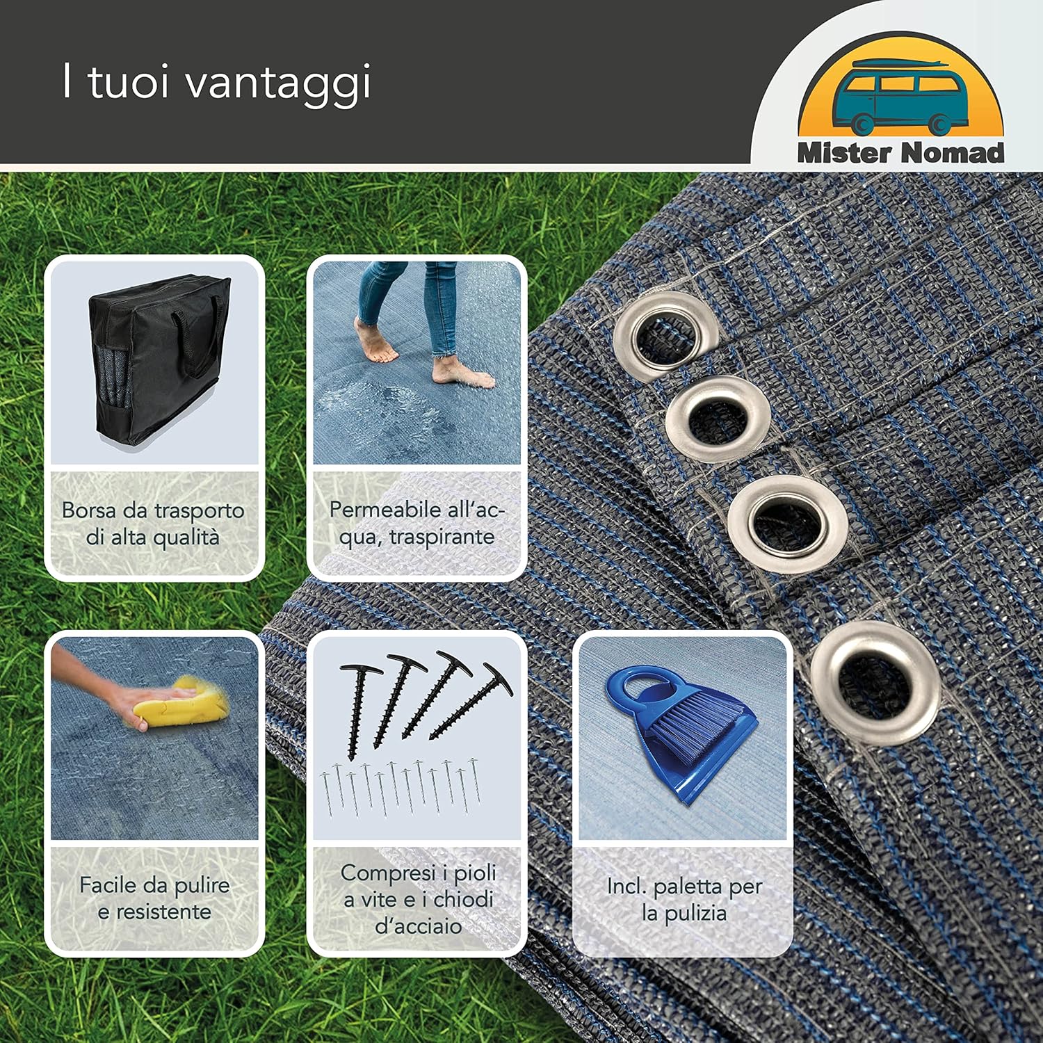 Mr Nomad Stuoia Campeggio 6,0m x 2,5m, Blu/Grigio - immagine 4