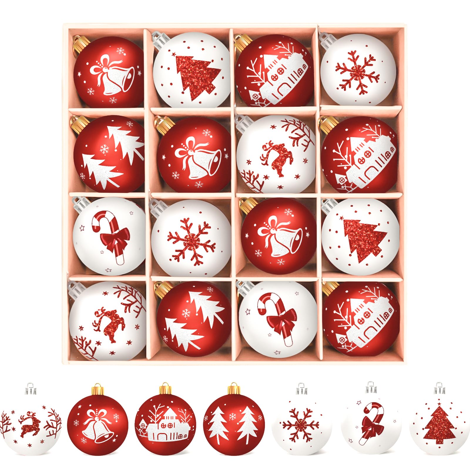 Arbolisse Palline di Natale Bianche e Rosso, 16PCS 6cm